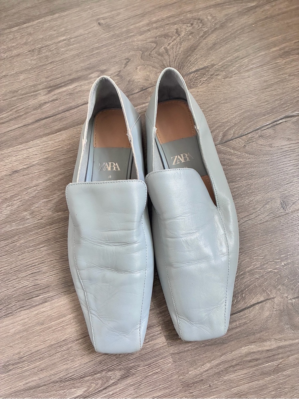 ZARA Light Blue Leather Slip-On Loafers